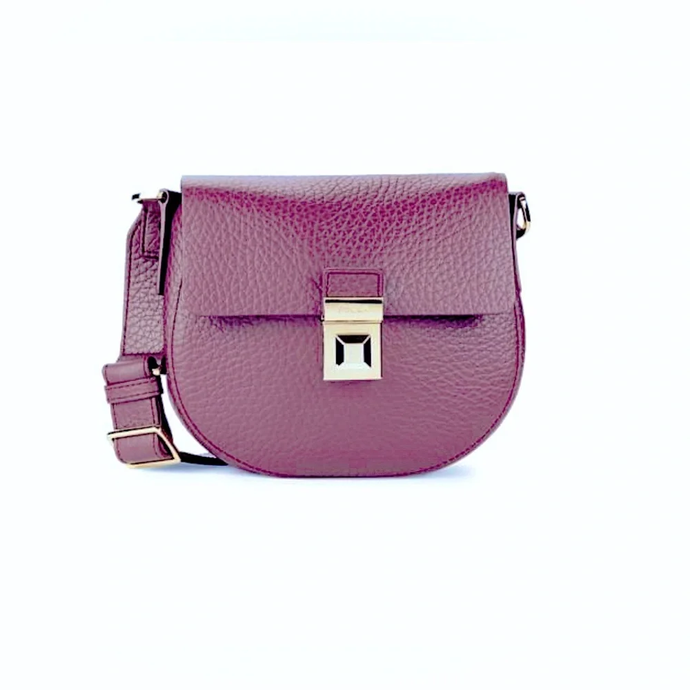 Furla Purple Leather Saddle Crossbody Bag - 7.5" x 6.5 - “Bordeaux” Mini Glenn - Picture 12 of 13